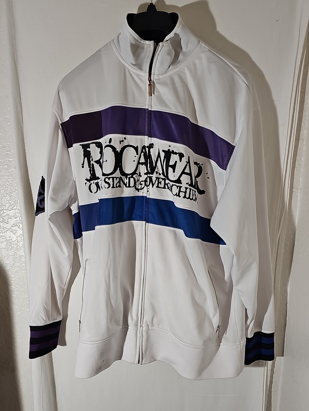 Rockwear White Jacket with Purple and Blue Stripes